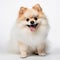 Smiling Pomeranian Dog On White Background