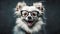 smiling pomeranian white dog wearing eyeglasses on dark background. generative ai