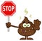 Smiling Poop Cartoon Mascot Character Gesturing And Holding A Stop Sign