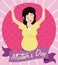 Smiling Pregnant Woman with her Hands Up Celebrating Mother\'s Day, Vector Illustration