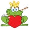 Smiling Princess Frog Cartoon Mascot Character With Crown And Arrow Holding A Love Heart