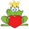 Smiling Princess Frog Cartoon Mascot Character With Crown Holding A Love Heart