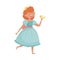 Smiling Princess with Red Hair Wearing Crown and Dressy Look Garment Holding Bird in Her Hands Vector Illustration