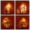 Smiling pumpkins and burning candles.