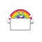 Smiling rainbow cartoon design style has a board