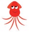 A smiling red-colored cartoon squid vector or color illustration