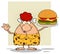 Smiling Red Hair Cave Woman Cartoon Mascot Character Holding A Big Burger And Gesturing Ok.