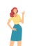 Smiling redhead girl waving hello flat vector illustration