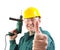 Smiling repairman gesturing thumbs up