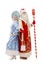 Smiling Russian Santa Claus and Snow Maiden in costumes. New Year`s and Christmas. Isolated on a white background. Vertical. Full