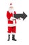 Smiling Santa Claus holding an arrow pointing right