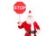 Smiling Santa Claus holding a stop sign