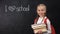 Smiling schoolgirl holding books, i love school written on blackboard, lesson