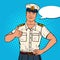Smiling Sea Captain Showing Thumb Up. Cruise Vacation. Pop Art illustration