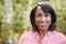 Smiling senior African American woman, horizontal, portrait