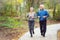 Smiling senior couple jogging in the park