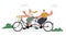 Smiling seniors couple riding tandem,city park,nature.Flat vector illustration.