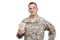 Smiling Serviceman holds Money