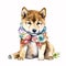 Smiling Shiba Inu: A Cute and Colorful Watercolor with Pastel Pink Headband and Bow! AI Generated