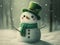 Smiling small snowman in snowy forest. Generative ai