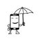 Smiling smart phone hold umbrella vector illustration black line