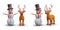 Smiling snowman and antlered deer in different positions. Winter 3D characters in cartoon style