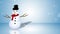 Smiling snowman falling on blue ice background