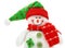 Smiling snowman toy dressed in scarf and cap