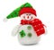 Smiling snowman toy dressed in scarf and cap