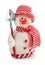 Smiling snowman toy dressed in scarf and cap