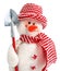 Smiling snowman toy with shovel