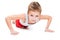 Smiling sport child boy press up exercising