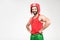 smiling sportsman in red retro helmet,