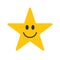 Smiling star face vector icon symbol. Yellow smile button sign. Simple flat shape happy emotion logo.