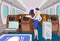 Smiling Stewardess Offering Food Flat Illustration
