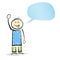 Smiling stickman character with empty speech bubble