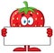 Smiling Strawberry Fruit Cartoon Mascot Character Holding A Blank Sign.