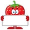 Smiling Strawberry Fruit Cartoon Mascot Character Holding A Blank Sign