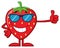 Smiling Strawberry Fruit Cartoon Mascot Character With Sunglasses Giving A Thumb Up