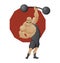 Smiling strong man lift a barbell