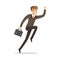 Smiling successful businessman jumping with his briefcase vector Illustration