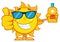 Smiling Summer Sun Cartoon Mascot Character Holding A Bottle Of Sun Block Cream Showing Thumb Up.