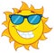 Smiling Summer Sun Cartoon Mascot Character With Sunglasses.