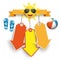 Smiling Sun 3 Price Sticker Arrows Flip-Flops Beach Ball