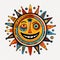 The Smiling Sun Of Ascania: A Colorful Folk Art Doodle