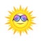 Smiling sun wear colored sunglasses