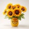 Smiling Sunflower Bouquet In Yellow Vase - Solarization Effect