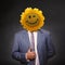 Smiling sunflower head man in suit coat