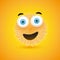 Smiling Surprised Hairy Ball Emoji with Pop Out Wide Open Eyes on Yellow Background - Vector Design Concept for Instant Messaging