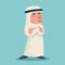 Smiling Talking Arab Businessman Wise Character Symbol Icon on Stylish Background Retro Cartoon Design Vector